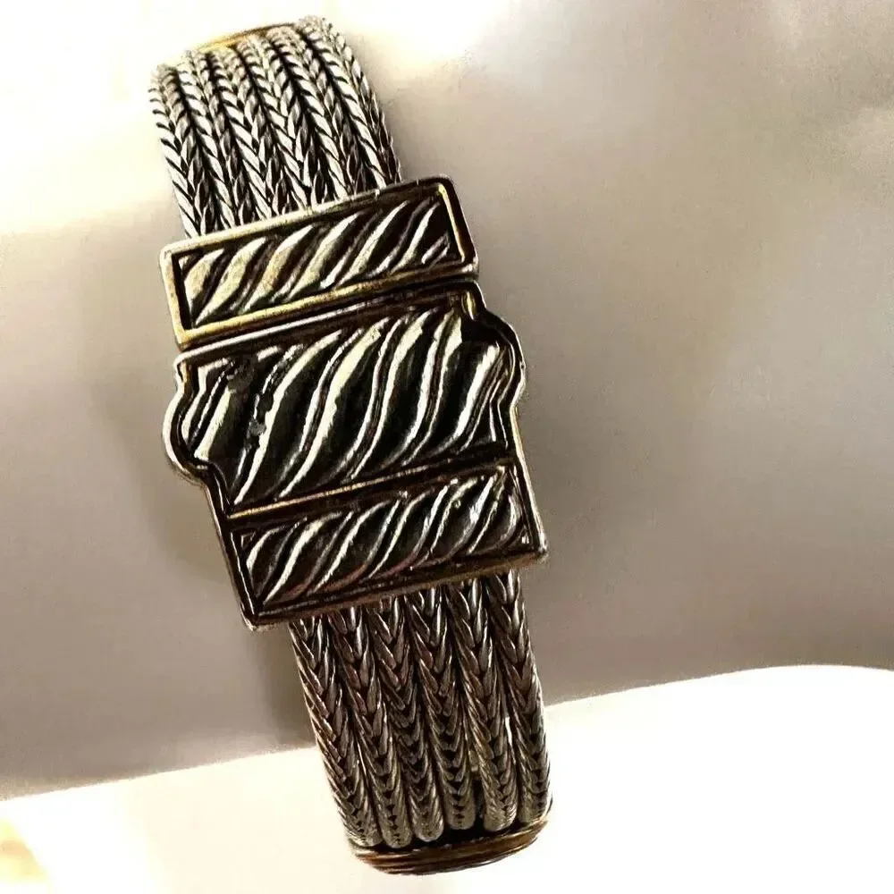 Two tone square multi chain bracelet